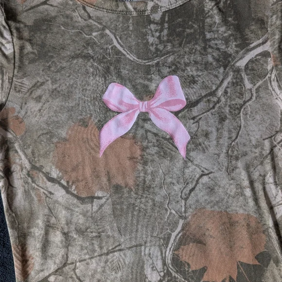 Coquette Hunting Camo Core Pink Bow Accent Country Bimbo Baby Tee Crop Top XS - Picture 3 of 8